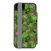 花の迷彩柄の背景のガーリーなパンクのスカル INCIPIO iPhoneウォレットケース (フォリオ裏面)