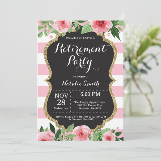 花の退職のパーティの招待状カード 招待状 (スタンド正面)