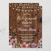 花の退職パーティーの水彩画の木製の招待 招待状 (正面/裏面)