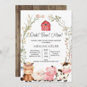 花の野生の花輪の農場動物の赤ちゃんシャワー 招待状 (正面/裏面)