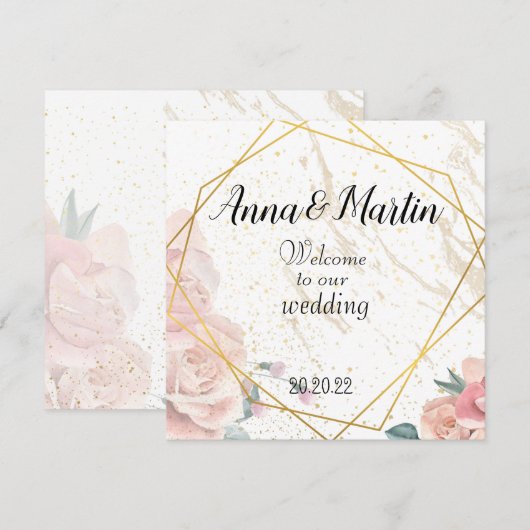 花の金のフレーム 招待状 (正面/裏面)