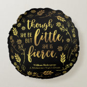 花の金ゴールドの小さくしかし激しいウィリアム・シェイクスピア ラウンドクッション (正面)