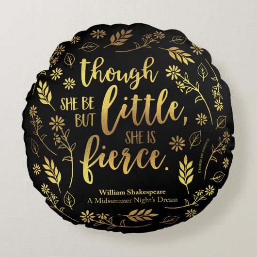 花の金ゴールドの小さくしかし激しいウィリアム・シェイクスピア ラウンドクッション (正面)