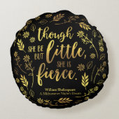 花の金ゴールドの小さくしかし激しいウィリアム・シェイクスピア ラウンドクッション (裏面)
