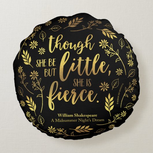 花の金ゴールドの小さくしかし激しいウィリアム・シェイクスピア ラウンドクッション (裏面)