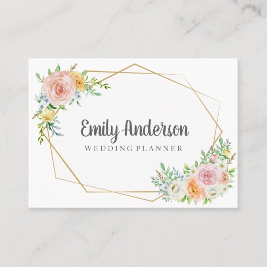 花の金ゴールドの幾何学的でエレガントな名刺 名刺 (正面)