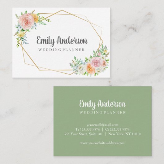 花の金ゴールドの幾何学的でエレガントな名刺 名刺 (正面/裏面)