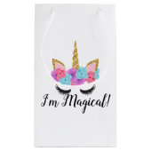 花の金ゴールドの魔法のユニコーンの女の子 スモールペーパーバッグ (裏面)