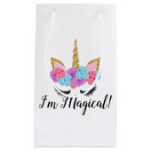 花の金ゴールドの魔法のユニコーンの女の子 スモールペーパーバッグ (正面)