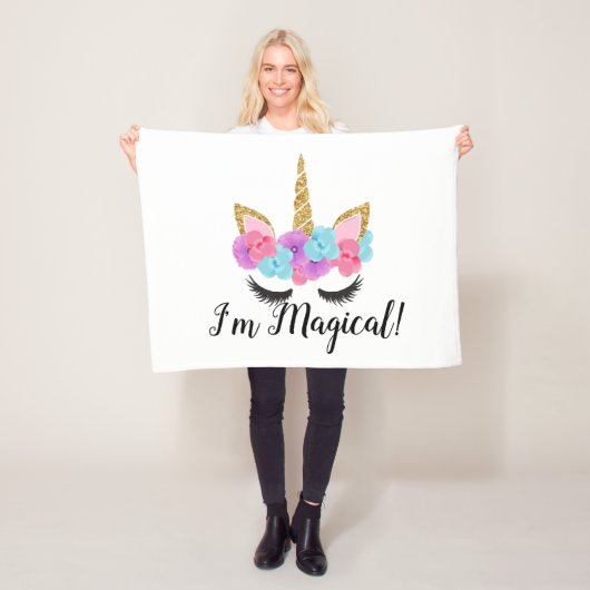 花の金ゴールドの魔法のユニコーンの女の子 フリースブランケット (インサイチュ)