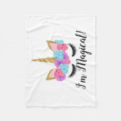 花の金ゴールドの魔法のユニコーンの女の子 フリースブランケット (正面)