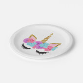 花の金ゴールドの魔法のユニコーンの女の子 ペーパープレート (アングル)