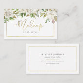 花の金ゴールドフレームのメーキャップアーティストの美容院 名刺 (正面/裏面)