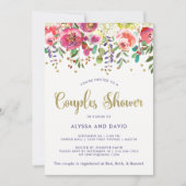 花の金ゴールド|のモダンな水彩画のカップルのシャワー 招待状 (正面)