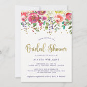 花の金ゴールド|のモダンな水彩画のブライダルシャワー 招待状 (正面)