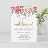 花の金ゴールド|のモダンな水彩画の結婚式 招待状 (スタンド正面)