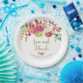 花の金ゴールド|の水彩画の結婚式の愛および感謝 ペーパープレート (パーティー)