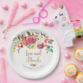 花の金ゴールド|の水彩画の結婚式の愛および感謝 ペーパープレート (パーティー)