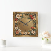 花の金ゴールド スクエア壁時計 (ホーム)