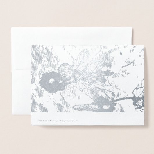 花の銀ぱくの結婚式の招待状 箔カード (裏面封筒付き)