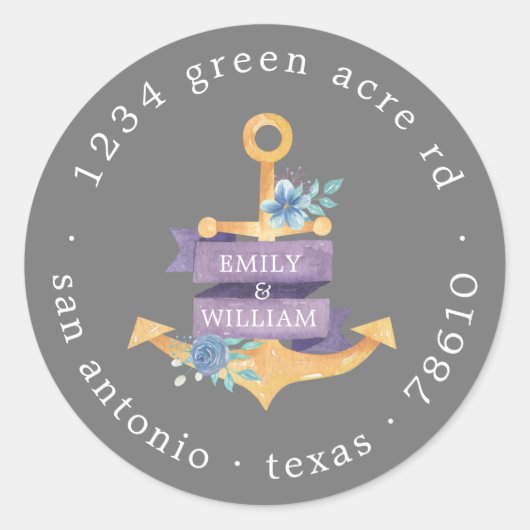 花の錚子 ゴールドのイニシャル 返信先住所 ラウンドシール (正面)