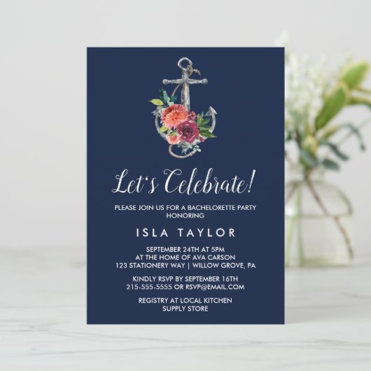 花の錨 | ネイビー オートム お祝いしよう 招待状 (スタンド正面)