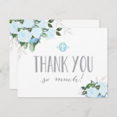 花の開花の青い宗教平らなサンキューカード サンキューカード (正面/裏面)