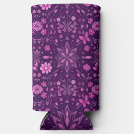 花の開花フェアリーコアパターン – ピンクと紫 スリム缶クーラー