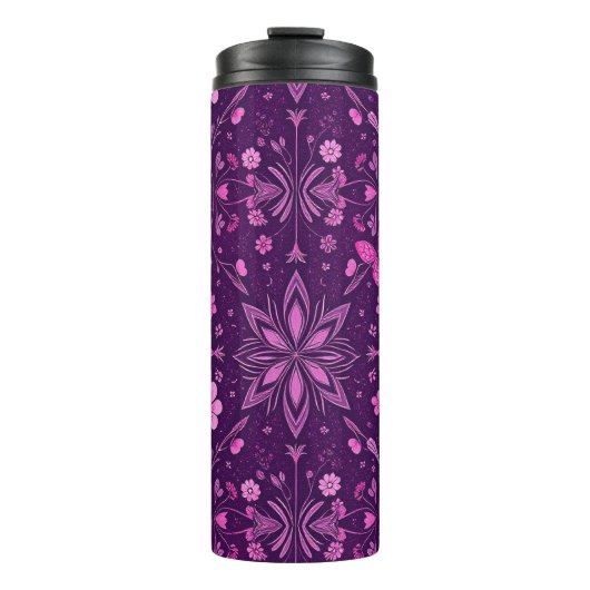 花の開花フェアリーコアパターン – ピンクと紫 タンブラー (正面)