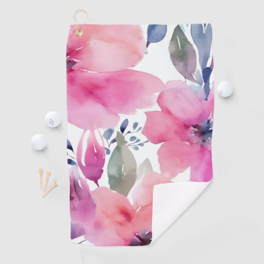 花の開花 | 水彩画のピンクの花を描いた ゴルフタオル (インサイチュ)