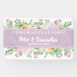 花の開花、紫、おめでとう結婚。 横断幕