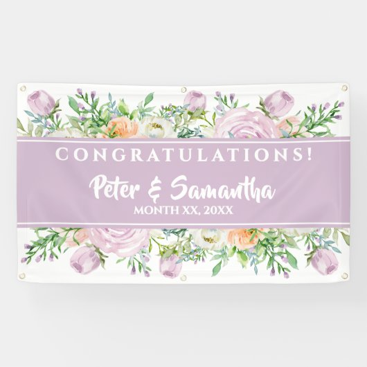 花の開花、紫、おめでとう結婚。 横断幕 (横)