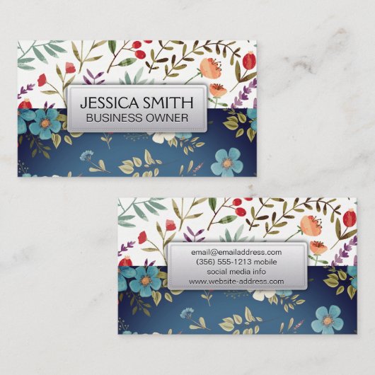 花の開花 | 野生の青い白い花 名刺 (正面/裏面)