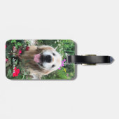 花の間に微笑むゴールデンレトリバー犬 ラゲッジタグ (裏面横)