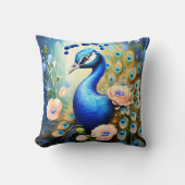 花の間に羽を表示するクジャク クッション (正面)