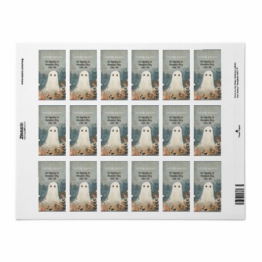 花の間のかわいい幽霊ハロウィンアドレス ラベル (フルシート)