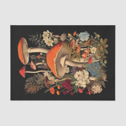 花の間のかわいらしキノコイラストレーション 薄葉紙 (正面)