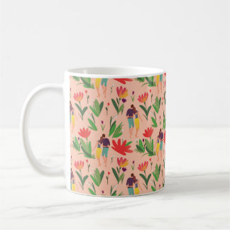 花の間を散歩する恋愛カップル コーヒーマグカップ