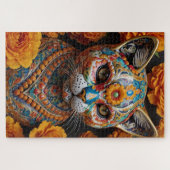 花の陶器の猫（本物の目付き） ジグソーパズル (横)