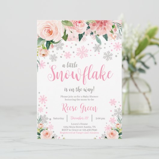 花の雪の結晶のベビーシャワー招待状 招待状 (スタンド正面)