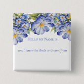 花の青いシノワズリー ブライダルシャワー ボタン 缶バッジ (正面)