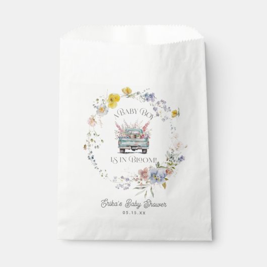 花の青いトラックの赤ちゃん男の子が咲く紙 フェイバーバッグ (正面)