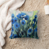 '花の青いフィールド'抽象芸術水色 クッション (ブランケット)