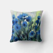 '花の青いフィールド'抽象芸術水色 クッション (裏面)