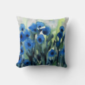 '花の青いフィールド'抽象芸術水色 クッション (正面)
