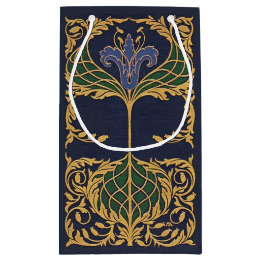 花の青いユリのアール・ヌーヴォー スモールペーパーバッグ (裏面)