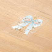 花の青いリボン　初めての聖体拝領の女の子 アクリル招待状 (レイダウン)