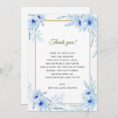 花の青い金ゴールドのベビーシャワーのサンキューカード サンキューカード (正面/裏面)