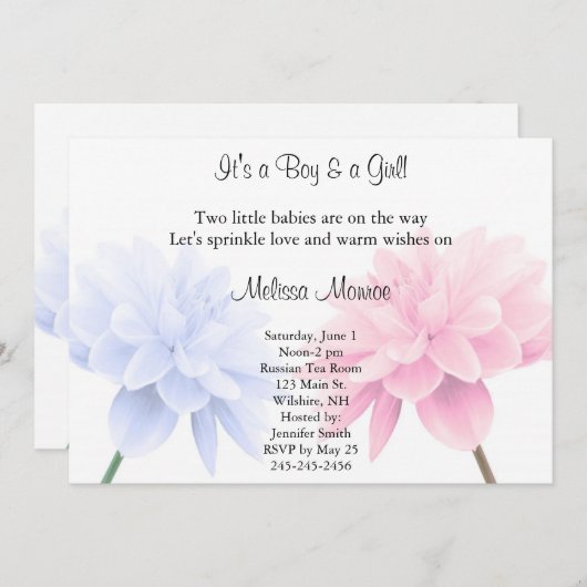花の青く、ピンクの双生児は招待状を振りかけます 招待状 (正面/裏面)