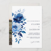 花の青結婚色 招待状 (正面/裏面)